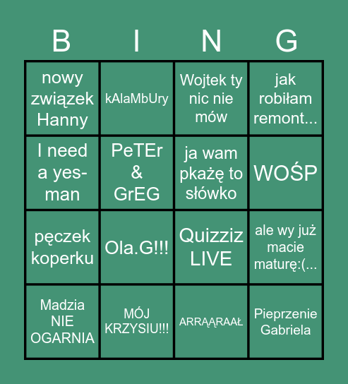 LEKCJA Z BIZĄĄĄĄ Bingo Card