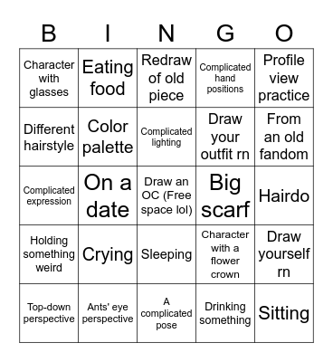 Art Challenge Bingo Card