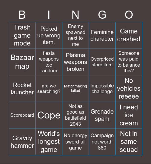 Halo Infinite Bingo Card