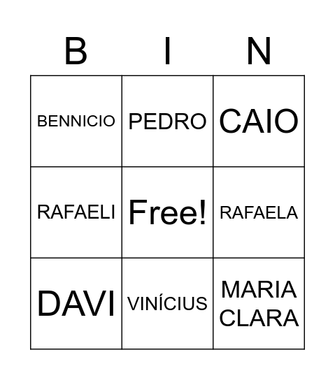 BINGO DE NOMES Bingo Card
