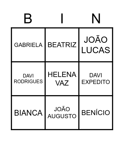 BINGO   DE   NOMES Bingo Card