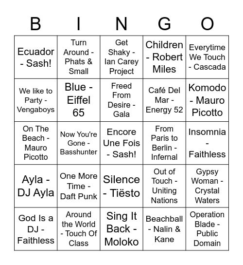 Dance Bingo Card