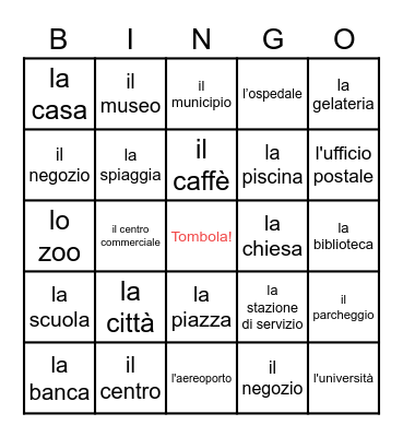 i posti/i luoghi (places) Bingo Card