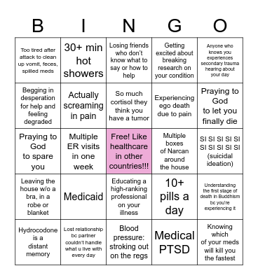 Intractable Pain BINGO Card