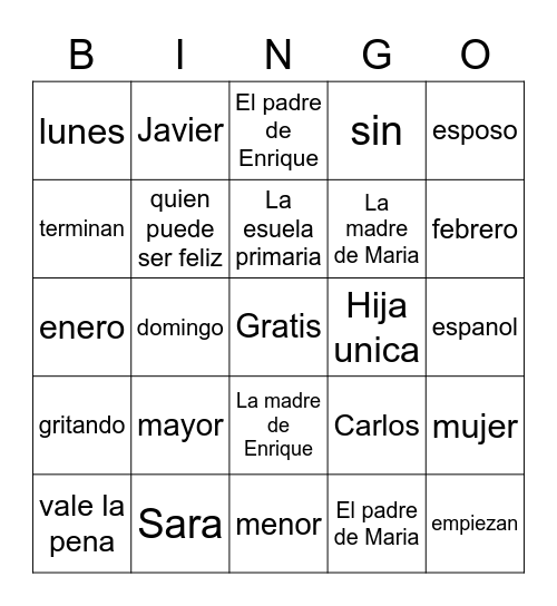 Repaso Bingo Card