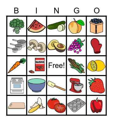 Equipment, Fruits, Vegetables Bingo Card