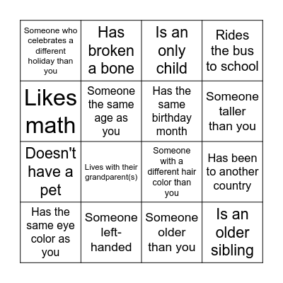 Exploring Identities Bingo Card