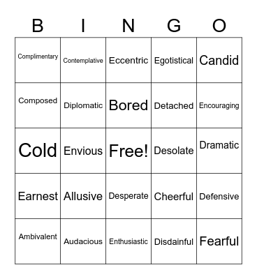 Vocabulary Bingo Card