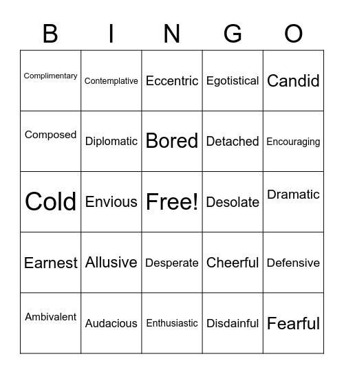 Vocabulary Bingo Card