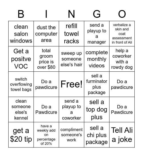 Salon Bingo! Bingo Card