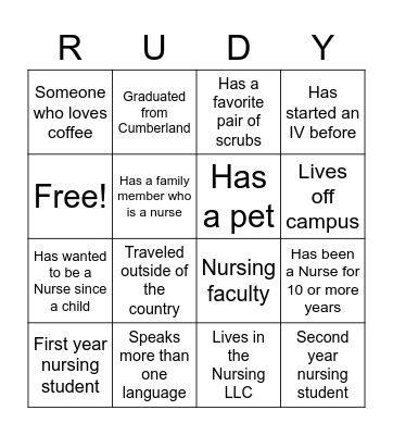 Nursing Social Bingo Card