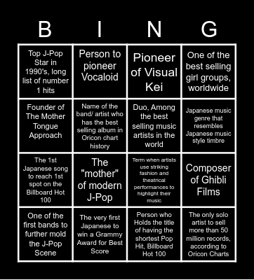 Modern Japanese Music Bingo Card