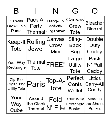 Thirty One Bingo Card