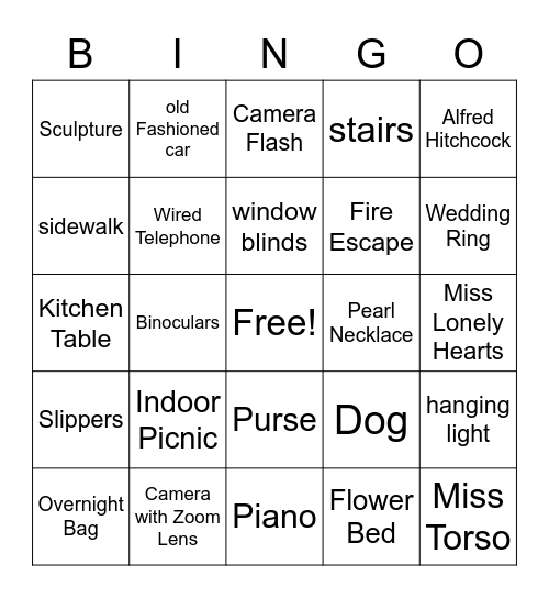 Rear Window Bingo Card