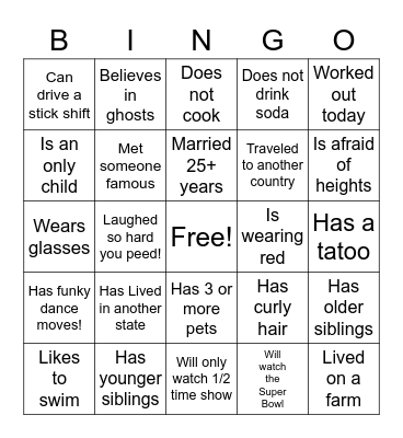 Getting to Know you! Bingo Card