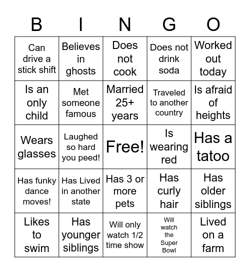 Getting to Know you! Bingo Card