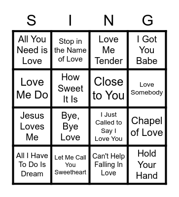 LOVE SONGS Bingo Card