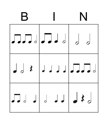 Rhythm Tic Tac Toe Bingo Card