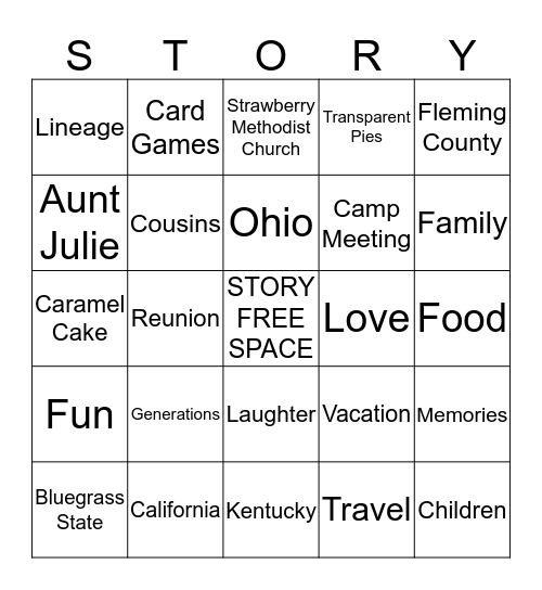 Story Family Reunion Bingo Card