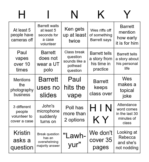 Barrett Bingo Card