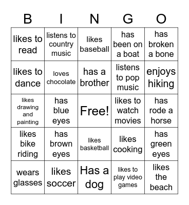 Meeting New People Bingo Card