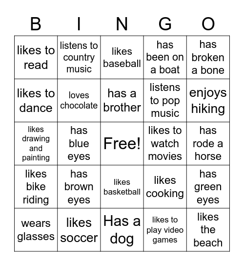 Meeting New People Bingo Card