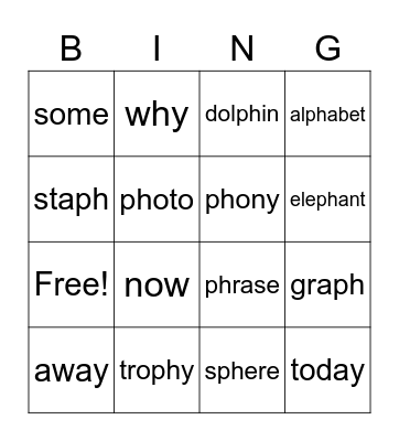 /ph/ says /f/ & red words Bingo Card
