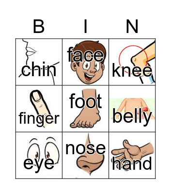 Body parts Bingo Card