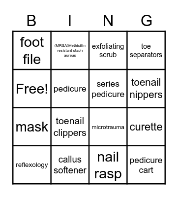 Pedicuring Bingo Card