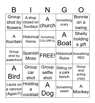 Shelly's Birthday Photo Bomb Adventure Bingo Card