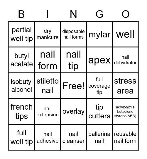 Nail Tips and Forms Bingo Card