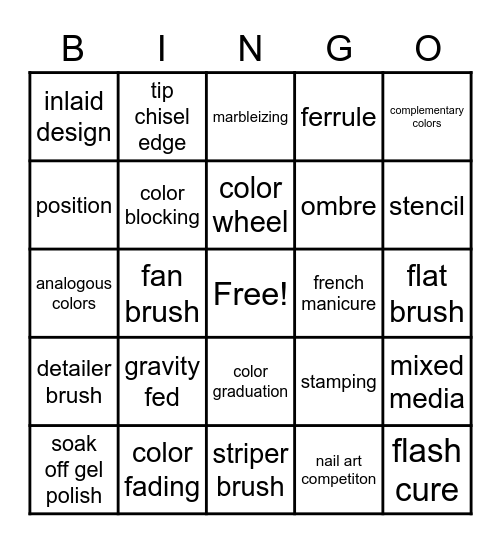 Nail Art Bingo Card