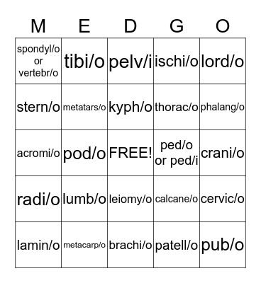 Musculoskeletal System Bingo Card
