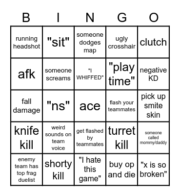 Valorant bingo Card