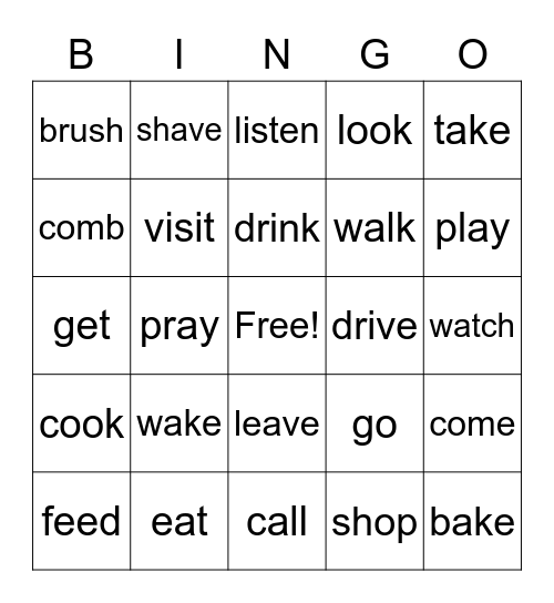 Present Tense Verbs 2022 Bingo Card