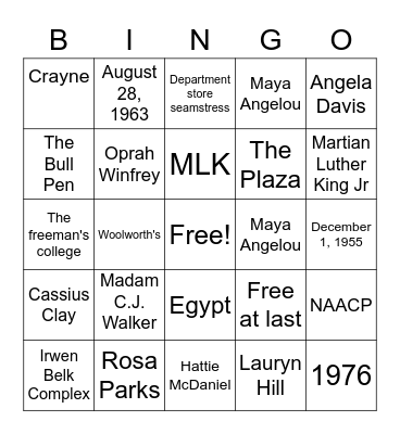 BHM BINGO!! Bingo Card