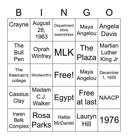 BHM BINGO!! Bingo Card