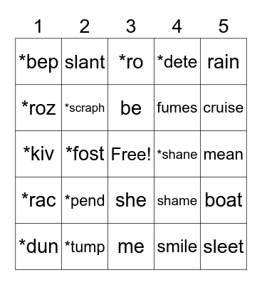 Phonetic Skills Bingo Card