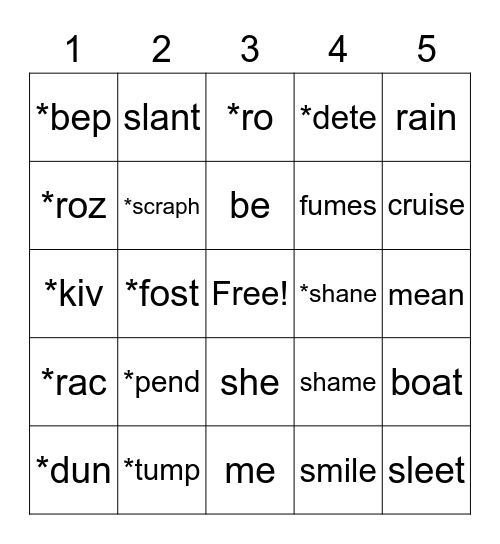 Phonetic Skills Bingo Card