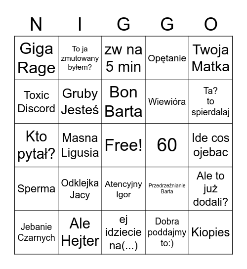 Tak O Bingo Card
