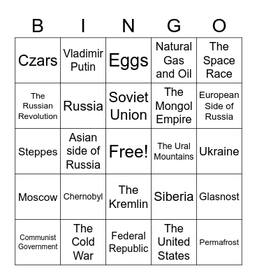 Russia Test Bingo Card