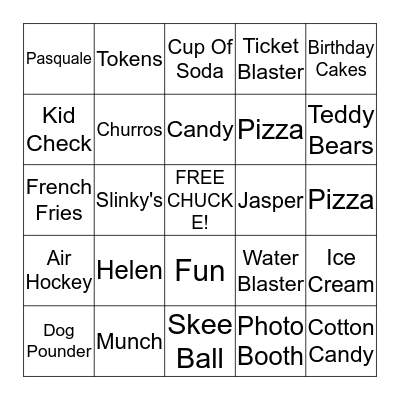 Chuck E Bingo Card