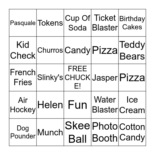 Chuck E Bingo Card