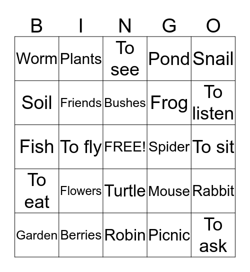 Garden Bingo Card