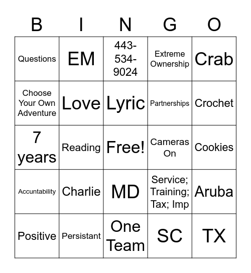 Amanda Bingo Card