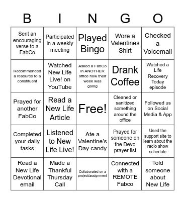 New Life Love Bingo! Bingo Card