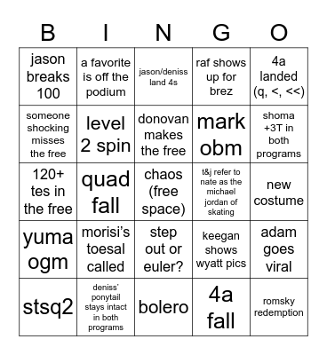 og mens event Bingo Card