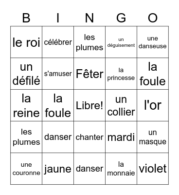 Mardi Gras Bingo Card