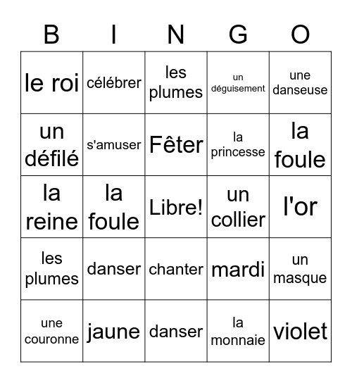 Mardi Gras Bingo Card