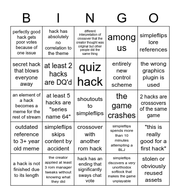 simpleflips crossover comp bingo Card